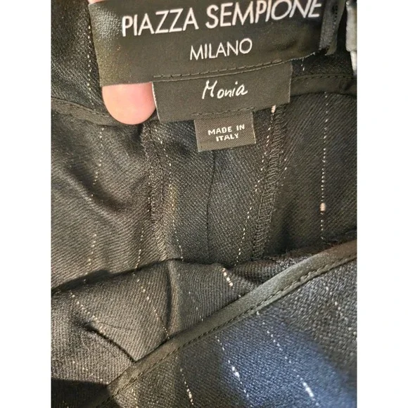 Piazza Sempione Monia Black White Striped Dress Pants EU 44 S/M Mid Rise 29x28.5 - Picture 6 of 6
